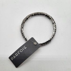 Parfois Zinc Stretch Bracelet Black Silver Tone Geometric Diamond Shape
